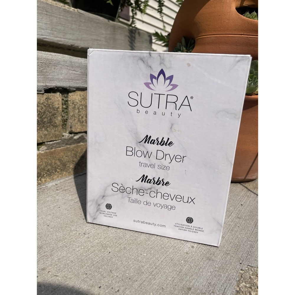 Sutra Frizz Reducing Travel Mini Hair Dryer With Diffuser, White Marble